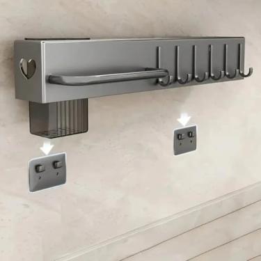 Imagem de Organizador de Utensílios para Cozinha em Metal, Cinza, 59,5 cm, 10 Ganchos, Suporte de Parede Multifuncional com Porta Facas e Talheres