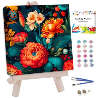 Imagem de JUJUHOOD Kit de pintura emoldurada de flores tropicais por números para adultos iniciantes e crianças de 8 a 12 anos, tinta de flor vermelha por número sem cavalete, tinta acílica por números para