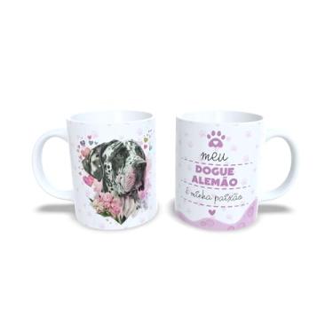 Imagem de Caneca de Cerâmica Yorkshire Terrier, Design Artístico com Flores e Corações, Branca, 325ml, Presente para Amantes de Pets (13189)