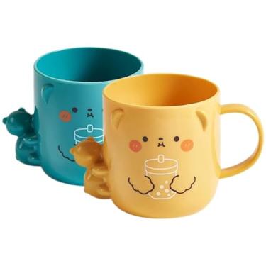 Imagem de Cabilock 2 peças de copos de escova de dentes de desenho animado para adorável copo de enxaguante bucal de plástico com alça cor brilhante e design fofo para meninos e fácil de limpar