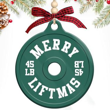 Imagem de HEXMOZ Enfeite de Natal para levantamento de peso – presentes para perda de peso para homens, halterofilismo, homens e mulheres – presentes de Natal para treino, academia, fitness, 2 camadas, enfeites