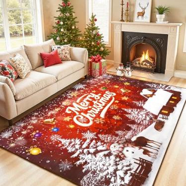 Imagem de AROGAN Tapetes de Natal para sala de estar - Tapetes laváveis de Natal antiderrapantes de 20 x 3 metros, tapete de boas-vindas de Feliz Natal, tapetes vermelhos para decoração de entrada de varanda de
