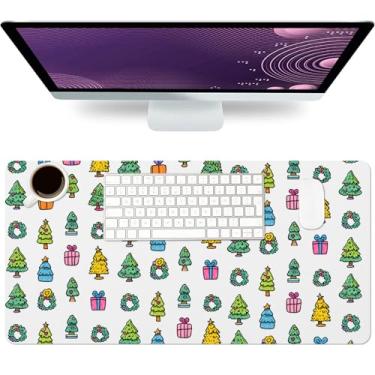 Imagem de Tapete de rato de Natal PU couro chapéu de Natal tapete de mesa vermelho inverno impermeável laptop pad grande antiderrapante boneco de neve teclado mouse pad pad para gamer, escritório e casa
