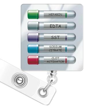 Imagem de Carretel de crachá de flebotomia, suporte retrátil de crachá de enfermeira flebotomista com clipe jacaré para equipe de enfermagem, saúde, trabalho, médicos, estudantes, RN, RPN