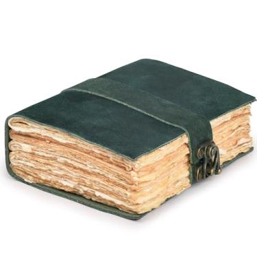 Imagem de LEATHER VILLAGE Diário vintage encadernado em couro para mulheres e homens – Livro das sombras – Fecho de cadeado – 200 páginas de papel feito à mão com bordas antigas – Cor turquesa – 25,4 x 17,78 cm