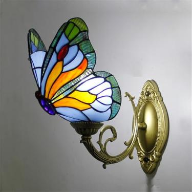 Imagem de Luminária de parede retrô americana LED estilo europeu de luxo para sala de estar, quarto, escritório, casa de campo, hotel, restaurante, café, bar, corredor, com vidro colorido (Estilo 21)