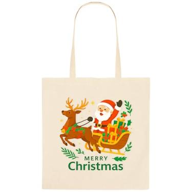 Imagem de Phicorn Sacola de lona de Natal, sacola de presente reutilizável de algodão de 38 cm x 40 cm para compras de Natal, festas e uso diário
