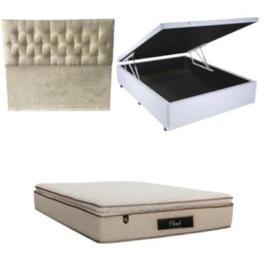 Imagem de Cama Box Baú Blindada com Colchão Cloud Molas Ensacadas C/Pillowtop 32cm + Cabeceira Botonê (CORINO BRANCO, Casal)