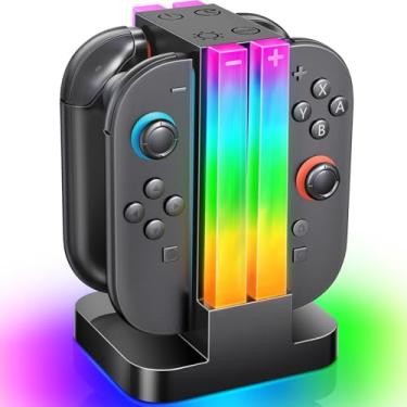 Imagem de Wenocally Switch 2 Base de carregamento compatível com Nintendo Switch 2, carregador Joycon Switch 2 com 6 modos de luz RGB e função de temporizador para acessórios Switch 2