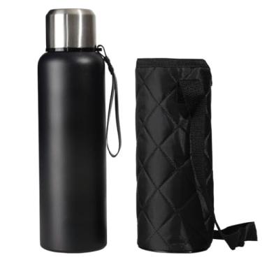 Imagem de Garrafa TéRmica Com Bolsa De Armazenamento | Garrafa PortáTil Com Isolamento TéRmico, Adequada Para Academias E Locais De Trabalho(Preto,1000ml)