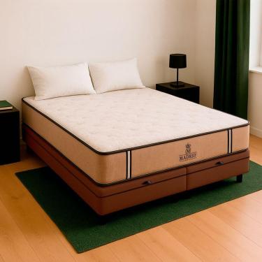 Imagem de Cama Box Baú Queen Marrom E Colchão Madrid Molas Vstore