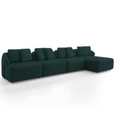 Imagem de Sofá 5 Lugares com Chaise Direito Sala Living 394cm Arlo F04 Veludo Verde - Lyam Decor