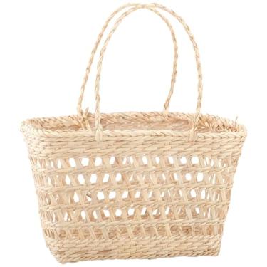 Imagem de Cesta de piquenique de design quadrado, vime e tecido de grande capacidade, grama natural com alça, armazenamento feito à mão para acampamento, atividades ao ar livre e piqueniques