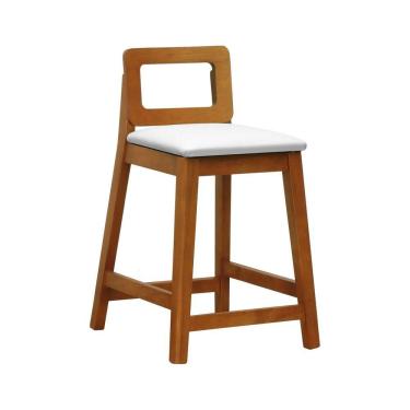 Imagem de Banqueta Média River Madeira Maciça - Amêndoa Assento Estofado Corano Bege