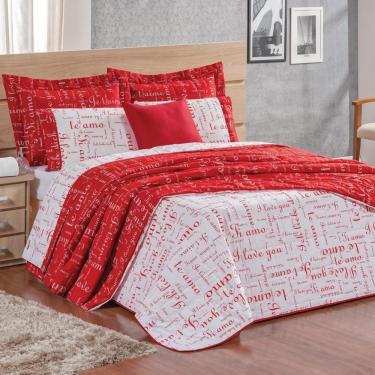 Imagem de Cobre Leito Queen Te Amo Dupla Face 150 Fios Algodão 3 Peças - Vermelho/branco