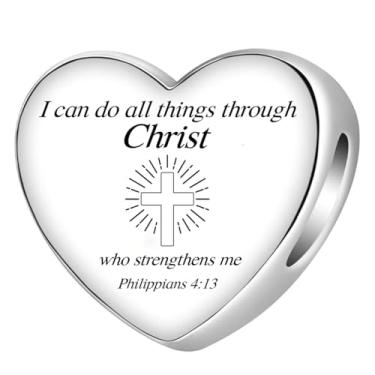 Imagem de Bíblia Família Mãe Esposa Amor Coração Pingente Berloques Pulseiras e Colar Pingente Contas Joias Presentes para Mulheres Bestie Família Amigas, Aço inoxidável, Sem Pedra Preciosa