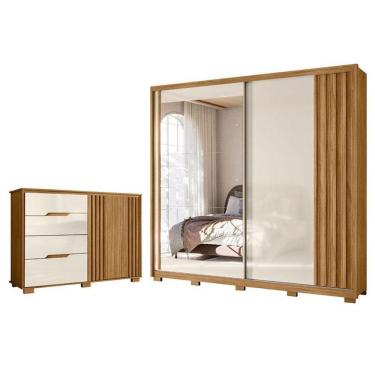 Imagem de Guarda Roupa Casal Dhara E Cômoda Texas Freijó Off White - Moval