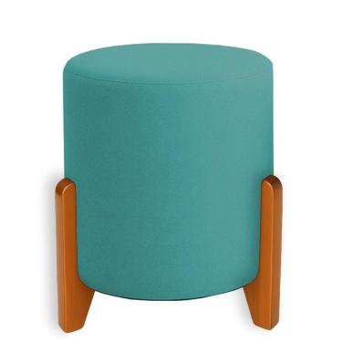 Imagem de Puff Orgânico Boucle Thor Com Pés De Madeira Azul Turquesa
