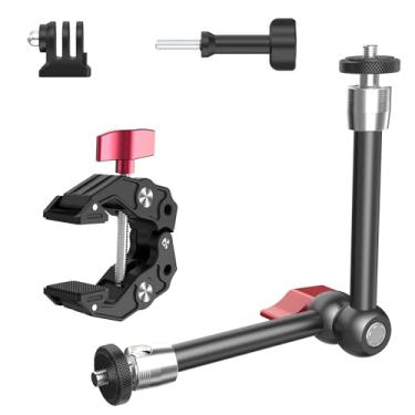 Imagem de Taisioner Kit de braçadeira mágica de 24,9 cm com parafuso de 1/10.2 cm 3/20.3 cm cabeças esféricas de 360° Braço articulado com suporte de monitor de câmera super braçadeira para webcam ou câmera de