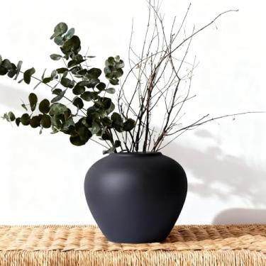 Imagem de Vaso de cerâmica rústico, vaso de fazenda preto de 18 cm, vasos vintage, vasos de decoração de terracota modernos para decoração de casa, sala de estar, entrada, mesa de centro, prateleira, cozinha