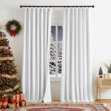 Imagem de Cortinas blecaute brancas plissadas de 274 cm de comprimento de linho misto blackout para sala de estar quarto cortinas plissadas com ganchos e anéis 101,6 cm L x 2 x 2 cm C x 2 cm