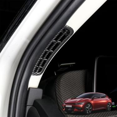 Imagem de Capa de acabamento de moldura de saída de ar de pilar A para carro, capas de acabamento de ventilação de pilar A, compatível com acessórios Kia EV6 2022-2024 (padrão de fibra de carbono)