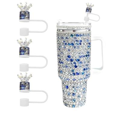 Imagem de JIASHEBDE Conjunto de 3 peças de topo de palha de diamante de coroa para copos Stanley - Capas de palha brilhantes com strass brilhantes para copos de 30 e 1,134 g, 21 cores para presente de princesa