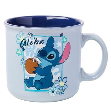 Imagem de Silver Buffalo LI1240E1 Stitch Aloha Caneca de cerâmica para campismo, 590 ml, azul