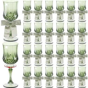 Imagem de LemonRoad 24 peças de taças de plástico de 85 g para festa de Ação de Graças Halloween Natal com laços de fita de cetim taças de vinho de plástico destacáveis vintage champanhe uísque para casamento