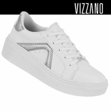 Imagem de Tênis Feminino Vizzano Casual Plataforma Detalhe Prata Metalizado Cinderela Conforto-Feminino
