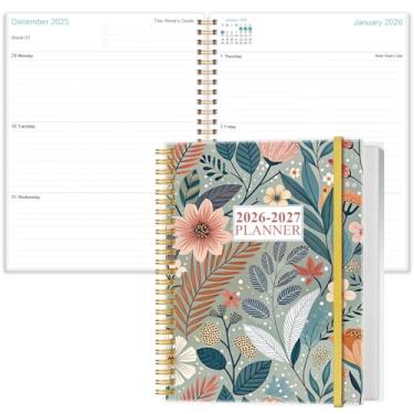 Imagem de Agenda 2026-2027 - Agenda semanal e mensal de 18 meses de janeiro de 2026 a junho de 2027, planejadores 2026-2027 com fecho elástico, bolso interno, 21,6 cm x 28 cm, flor-A