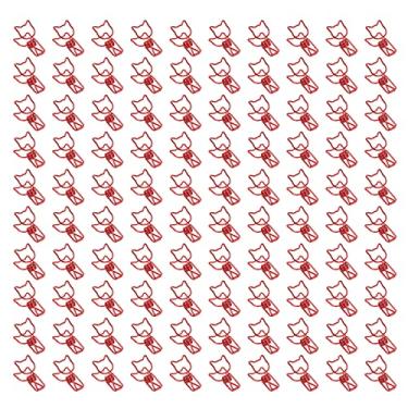 Imagem de Grampos de pasta de gatinho estilo animal bonito forte fixação oco para fora grampos de pasta de fio para notas papéis roupas metal durável 100 peças (Vermelha)