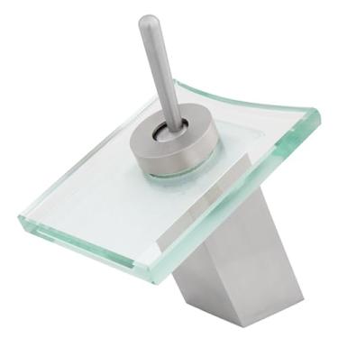 Imagem de Novatto GF-010BN-C Monroe Torneira única Waterfall Lav, níquel escovado/vidro transparente