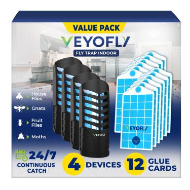 Imagem de VEYOFLY Armadilhas para moscas de frutas para ambientes internos, armadilhas para moscas internas, (4 dispositivos + 12 recargas) apanhador de moscas interno, armadilha para moscas, armadilha para