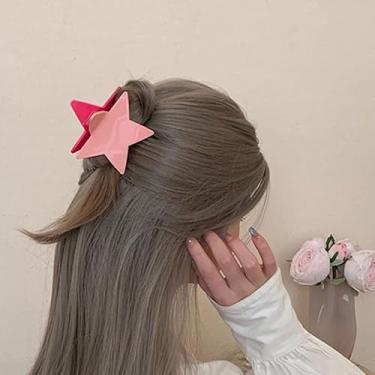 Imagem de Design de nicho pequeno, clipe de pentagrama rosa, estrelas contrastantes, clipe de cabelo frente e verso, parte de trás da cabeça