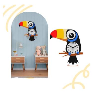 Imagem de Relógio Parede Pêndulo Autocolante Mdf Infantil Decoração (Tucano)