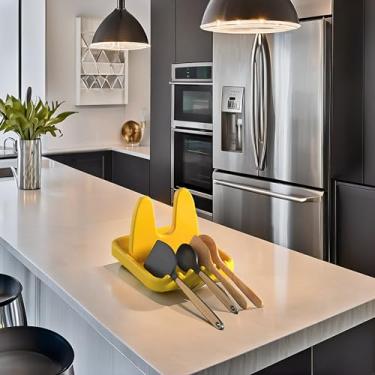 Imagem de Organizador de cozinha dobrável para espátula, suporte de colher, suporte de tampa de panela, plástico, multicolorido (amarelo)