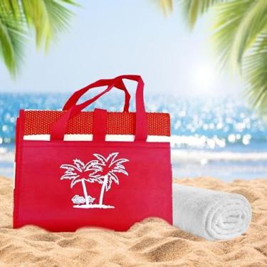 Imagem de Esteira De Praia Dobravél Com Alça de Bolsa Férias Verão Piquenique(Vermelho)