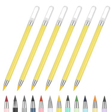 Imagem de PATIKIL Forever Pencil, conjunto de 6 peças de lápis de metal afiados mecânicos fofos para livros de colorir, esboço, desenho, escrita, arte, iniciante, marcador amarelo
