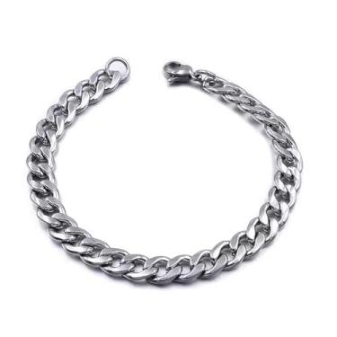 Imagem de Pulseira de elos cubanos para mulheres e homens, corrente bizantina resistente com fecho lagosta, joia elegante de aço inoxidável hipoalergênica para presente, 20CM-7.8", Metal, Sem Pedra Preciosa