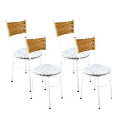 Imagem de 4 Cadeiras Branca Para Cozinha Viena Palha Cor:Floral Gelo - Laumar, F