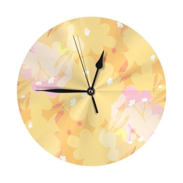 Imagem de ZERAOKE Flores - Relógio de parede redondo moderno - silencioso sem tique-taque operado por bateria, decoração de mesa ou parede para sala de estar, quarto, escritório.