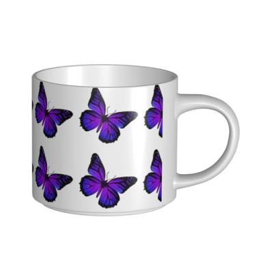Imagem de ZERAOKE Borboletas - Caneca grande de cerâmica impressa para café, capacidade grande para escritório e casa, pode ser lavada na lava-louças, design com alça em C.