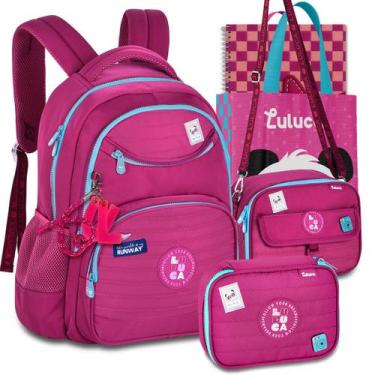 Imagem de Kit Mochila Luluca Escolar Lancheira e Estojo Escolar Meninas, Liso