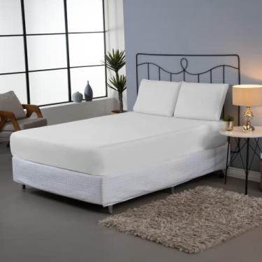 Imagem de Jogo de Lençol 3 Peças Casal Queen Liso Percal 180 Fios com Elástico, 80% Algodão, 20% Poliéster, 1,98m x 1,58m, Inclui 2 Fronhas 70cm x 50cm (Branco)