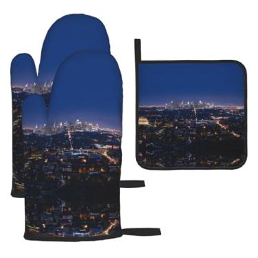 Imagem de Horizonte de Los Angeles – Conjunto de cozinha essencial com 3 peças, luvas resistentes ao calor e aderência da tampa, proteção para churrasco no forno, design de armazenamento suspenso.