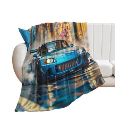 Imagem de HouLaiZhe Cobertor super macio de flanela azul JDM carro S2000 respingos de água cobertores leves de resfriamento para sofá-cama cadeira sofá carro viagem ao ar livre leve quente 101,6 cm x 127 cm