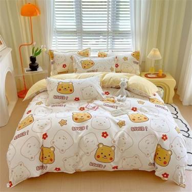 Imagem de Jogo de cama estilo conjunto de cama de quatro peças cor gradiente conjunto de capa de edredom solteiro casal casal queen king tamanho super king, urso feliz, capa de colcha de 1,5 m 150 * 200 cm