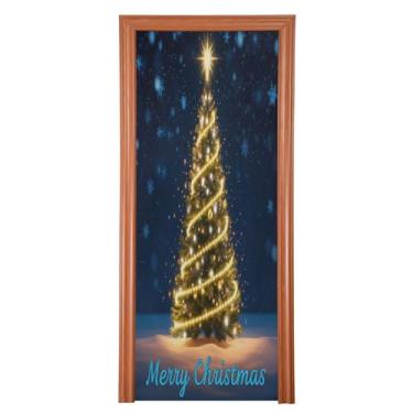 Imagem de Wassud Capa de porta de Natal para decoração de banner 99 x 199 cm grande árvore de Natal decorativa elástica para porta interna para varanda porta da frente