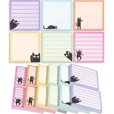 Imagem de YEFOIMX (12 blocos) Nota adesiva de gato fofo de 7,6 cm × 7,6 cm. 6 estilos diferentes de blocos de papelaria de gato preto. Acessórios de mesa de escritório, material escolar para gatos
